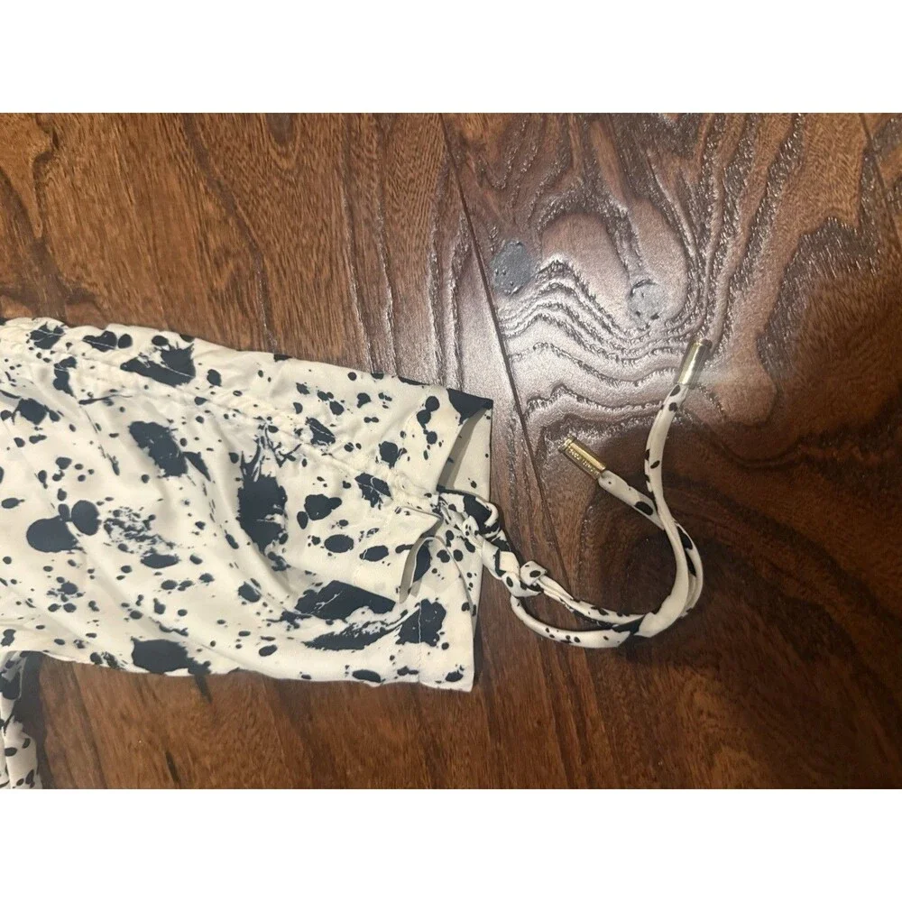 Michael Kors Womens XS White/Black Abstract Print Round Neck 3/4 Sleeve Blouse